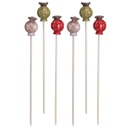 Product Flower Stick Wood Ceramic Poppy Decoration 3 Colors 35cm 6 Pcs