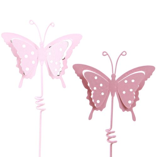 Flower Stick Butterfly Metal Pink L24cm 12 Pcs