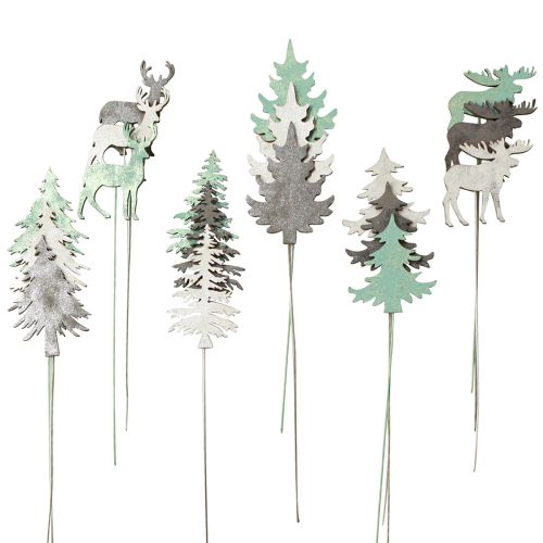 Product Pot stakes Christmas Deer and Firs 3 colours H7-10cm 18 pcs