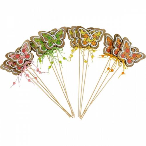 Floristik24 Flower stick butterfly wood spring decoration on stick 12pcs