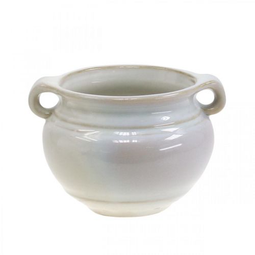 Product Flower pot with handle cachepot ceramic plant pot white Ø10cm