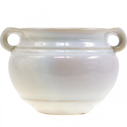 Product Flower pot with handle cachepot ceramic plant pot white Ø10cm