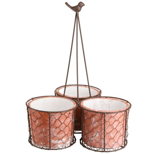 Flowerpot Ceramic Mesh Basket Metal Brown Ø30cm H11.5cm