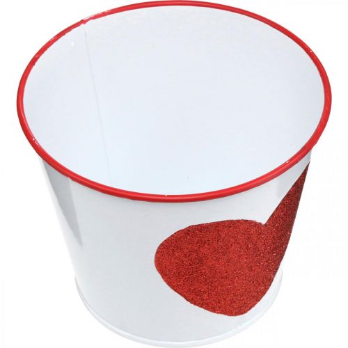 Product Flower pot white with heart in red plant pot Ø13cm H10.5cm