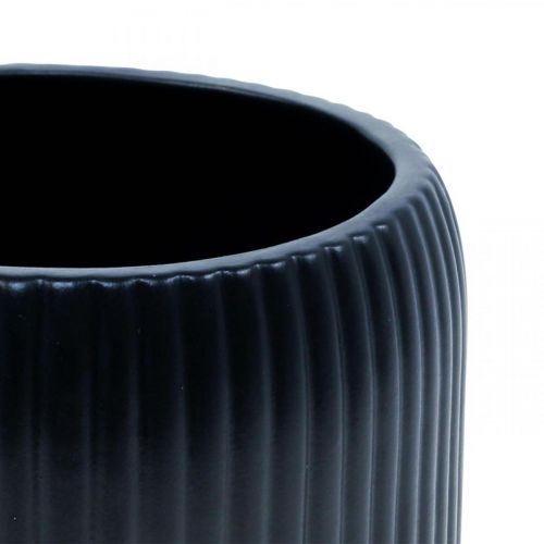 Product Flower pot ceramic planter grooves black Ø14.5cm H12.5cm