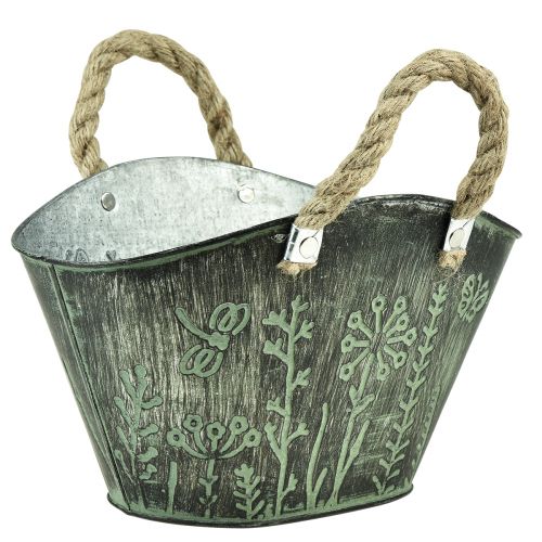 Product Flower pot with handles bag metal jute 19×13.5×13.5cm