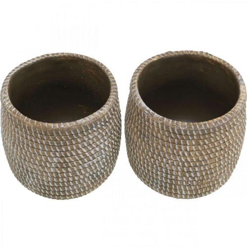 Product Boho flower pot cachepot ceramic braided look Ø9cm H10.5cm 2pcs