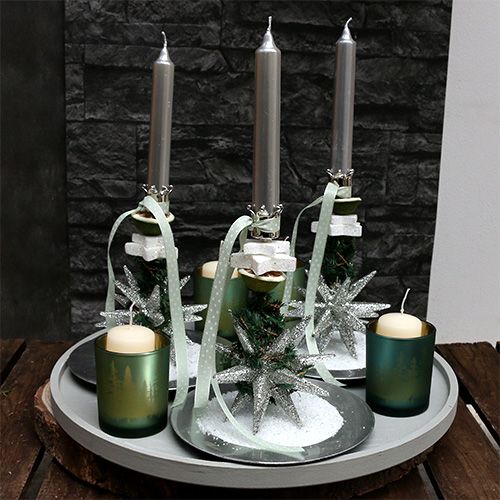 Product Candle holder crown silver Ø3cm H12.5cm 4 pcs