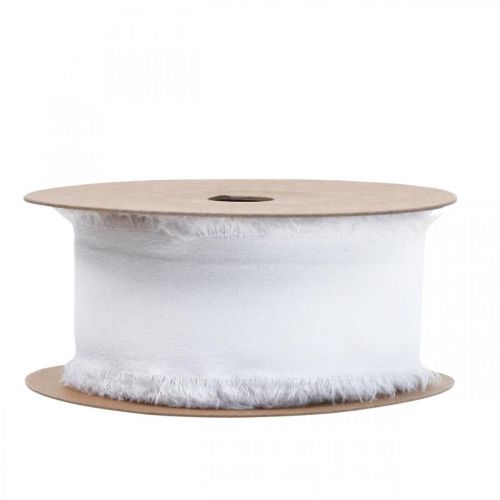 Product Chiffon ribbon white fabric ribbon with fringes 40mm 15m