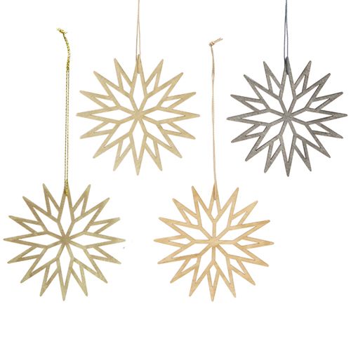 Christmas tree decoration wooden snowflake brown 10 cm 12 pieces