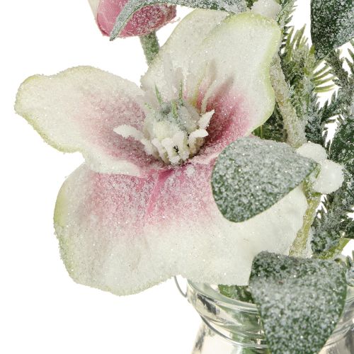 Product Artificial Christmas rose in glass artificial flowers for hanging H22cm