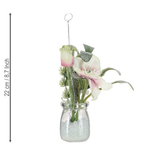 Product Artificial Christmas rose in glass artificial flowers for hanging H22cm