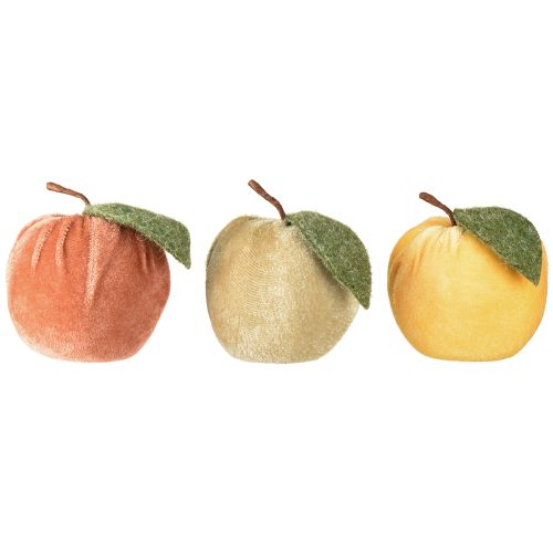 Product Decorative Apple Velvet with Leaf Brown Yellow Ø7.5cm H9cm 9 pcs