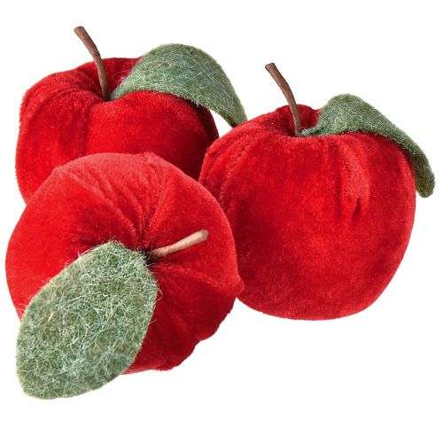Product Decorative apple fabric with leaf velvet & felt red Ø7.5cm H9cm 9 pcs