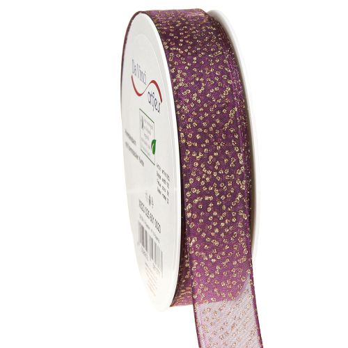 Product Decorative ribbon purple with golden dots, dimensionally stable, 25mm, 20m