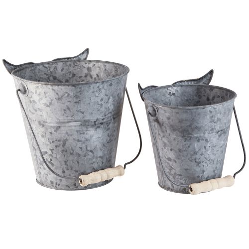 Product Decorative bucket owl planter zinc with handle Ø15/19cm set of 2