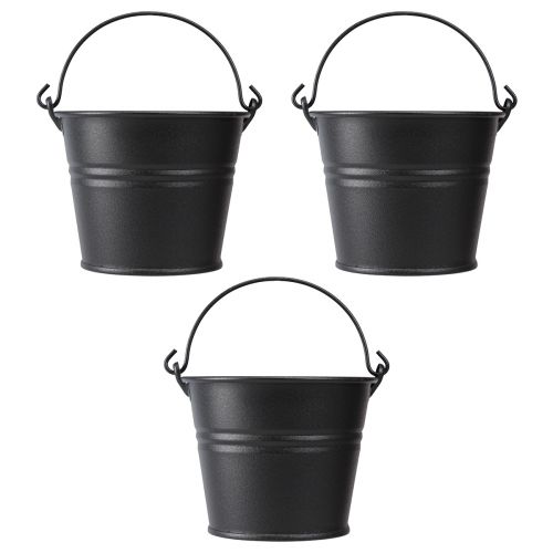 Product Decorative Bucket Metal Flowerpot Handle Black Ø14cm 3pcs