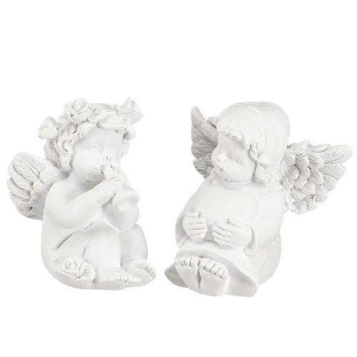 Decoration angel with heart grave decoration white polyresin H5cm 6pcs