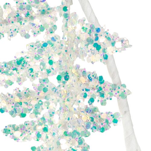 Product Decorative fern for hanging white blue glitter winter L110cm