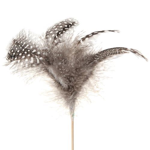 Decorative Feathers Guinea Fowl Dotted on Stick Natural L35cm 12pcs