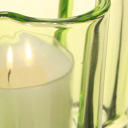 Product Decorative glass tealight holder flower shape green Ø7.5cm H6cm 6pcs