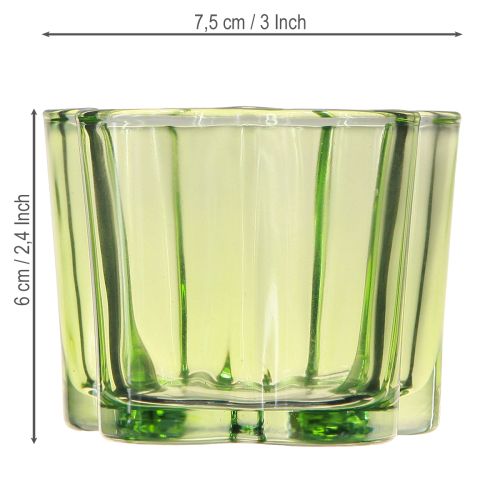 Product Decorative glass tealight holder flower shape green Ø7.5cm H6cm 6pcs