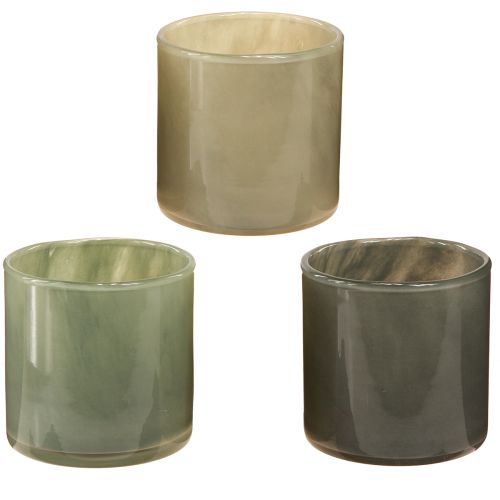 Decorative Glass Planter in Green Light Grey H10cm 3 Pcs