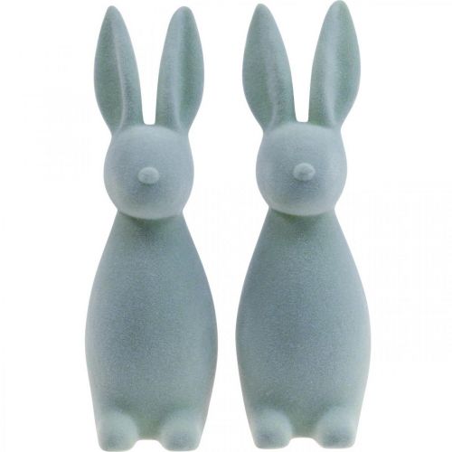 Product Deco Bunny Deco Easter Bunny Flocked Grey-Green H29.5cm 2pcs