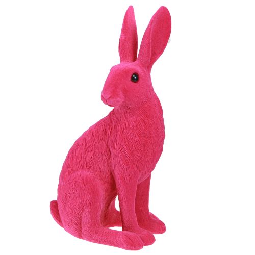 Decorative rabbit sitting figure Easter bunny flocked pink 12×9×25cm