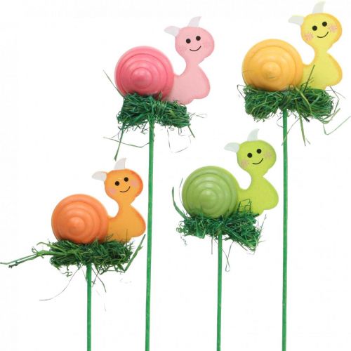 Product Decorative wooden snail on stick assorted colors 5cm 24 pcs