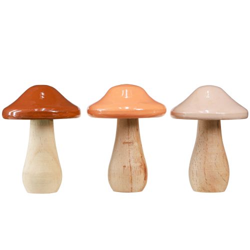 Product Decorative mushrooms made of wood brown beige orange Ø7.5cm H10cm 3 pcs