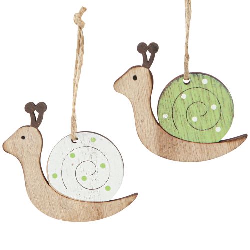 Decorative Snail Wooden Decoration for Hanging Natural Green 6.5cm 12 Pcs