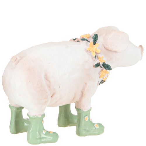 Product Decorative Pig with Rubber Boots – Funny Farm Figure with Flower Wreath 15.5cm 2 pcs