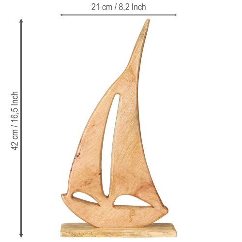 Product Decoration Sailboat Wood on Base Natural Maritime H57,5cm