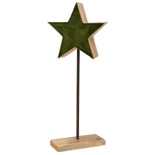 Decorative star wood on stick base green brown 20x9.5x50cm