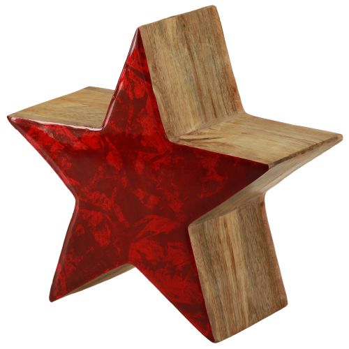 Decorative star wooden star red natural decoration made of mango wood Ø20cm