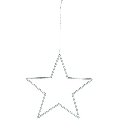 Product Decorative stars silver Christmas tree decorations with glitter 18cm 8 pcs