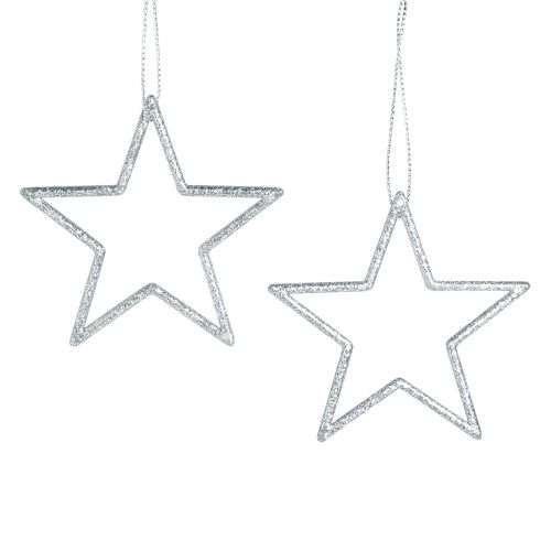 Decorative stars Christmas stars for hanging silver 7.5cm 40 pcs