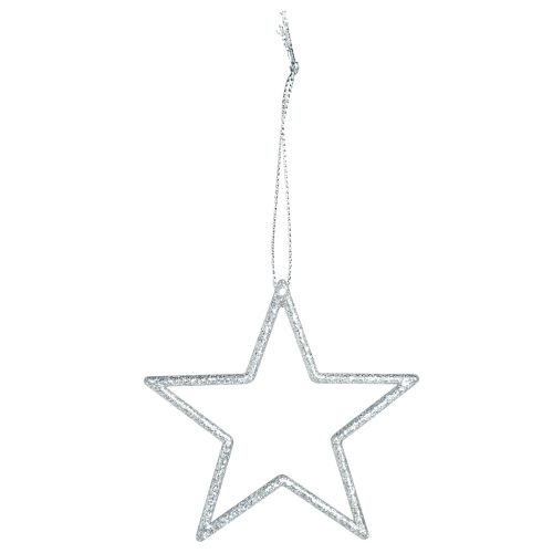 Product Decorative stars Christmas stars for hanging silver 7.5cm 40 pcs