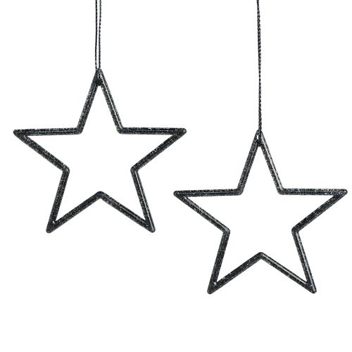 Decorative stars for hanging black glitter Ø7.5cm 40 pcs