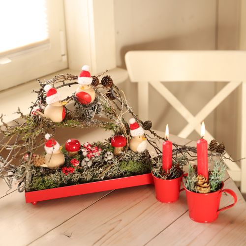 Product Decorative tray rectangular red metal tray with feet 30×15cm