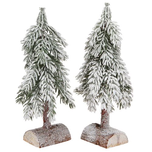 Decorative Christmas tree artificially snowed on base 30cm 2pcs