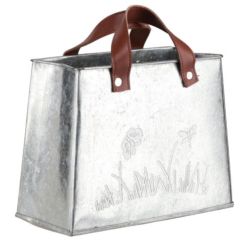 Decorative Bag Silver White Brown Metal Plant Pot L22cm 2pcs