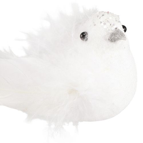 Product Decorative Doves on Clip Dove Pair with Feathers and Glitter White 16cm 2 Pcs