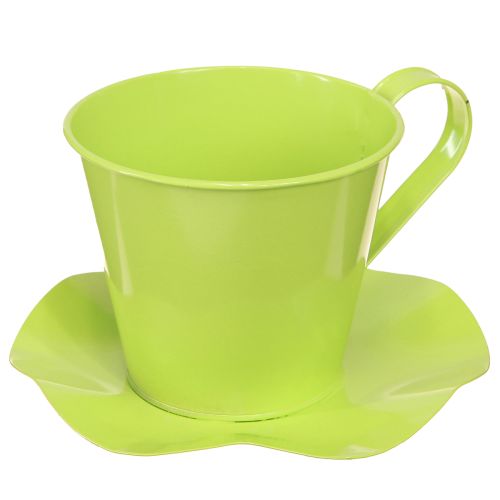 Decorative tea cup metal with plate light green Ø12 H10cm 8 pcs