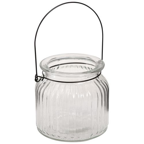 Floristik24 Decorative vase retro glass lantern handle Ø10cm H10cm 2pcs