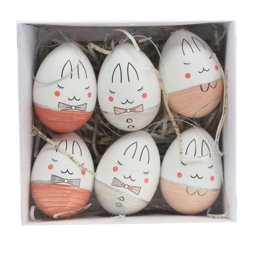 Floristik24 Decorative eggs with face white, pink, gray 7cm 6pcs