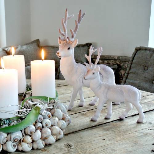 Product Decoration deer flocked/snowed 27,5cm 2pcs