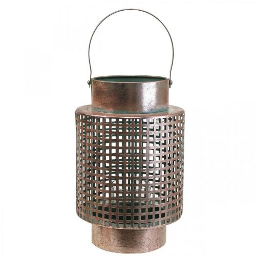 Product Decorative lantern wind light metal with handle rose Ø18cm H29cm