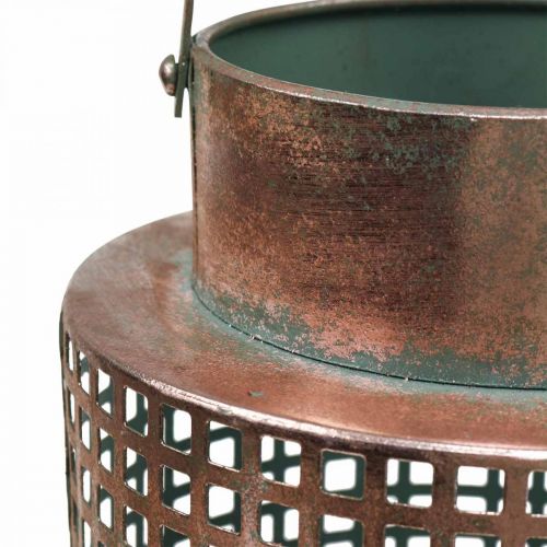 Product Decorative lantern wind light metal with handle rose Ø18cm H29cm